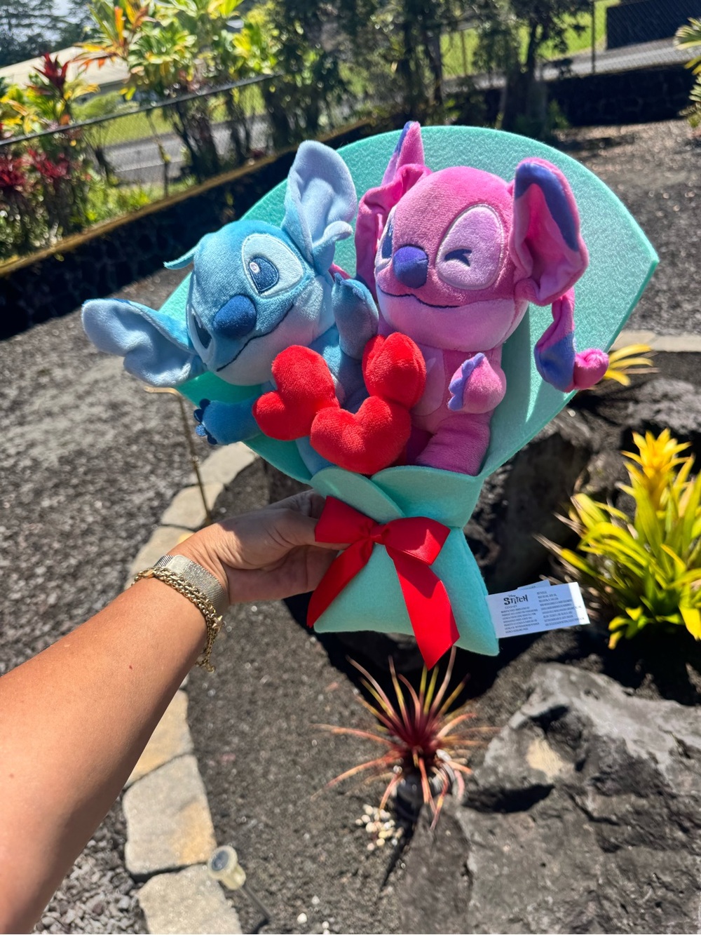 Disney Stitch & Angel Plush Bouquet Hearts Valentine Gift Just Play - Picture 5 of 8